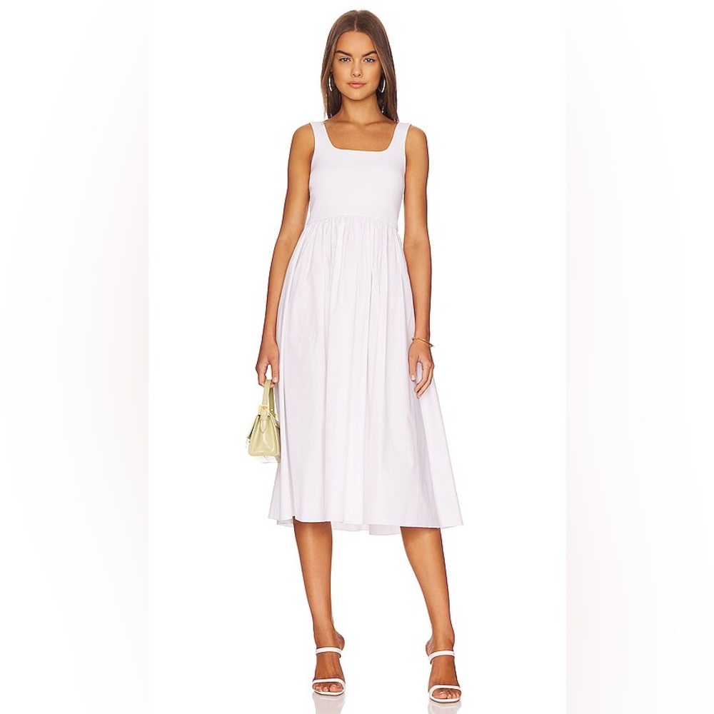 NWT Theory Stretch Knit Poplin Volume Midi Dress White Revolve